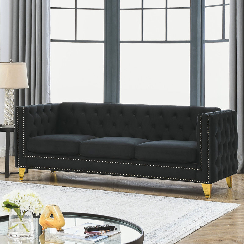 Canapé rembourré 80,5 po Illait, Velours noir