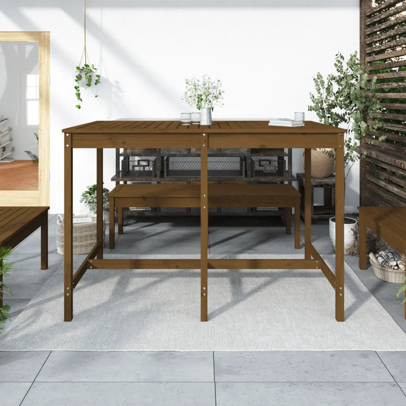 Vandever Rectangular Pine Outdoor Dining Table , cm W cm D, 110cm H x 159.5cm W x 82.5cm D, Honey Brown