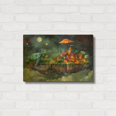 « Île flottante des tortues 2 » par Momart, décoration murale en métal doré, 61 x 41 cm