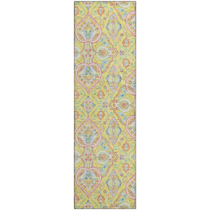 Tapis bohème de qualité supérieure lavable à la machine Mayfield AMF2207, Jaune, Tapis de couloir 2 pi 3 po x 7 pi 6 po