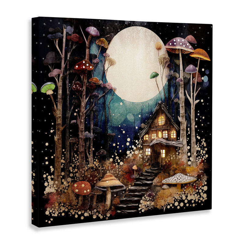 "Whimsical Mushroom Cottage", art mural sur toile par Sasha, H 36 po x l 36 po