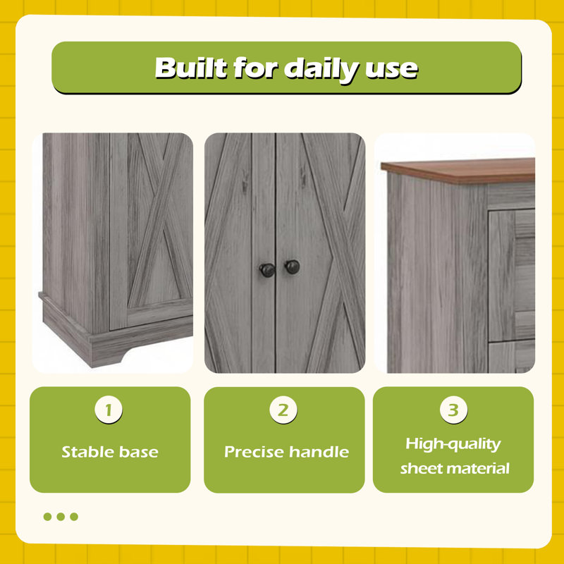 Armoire de rangement rustique, armoire de rangement Buffet, Gris