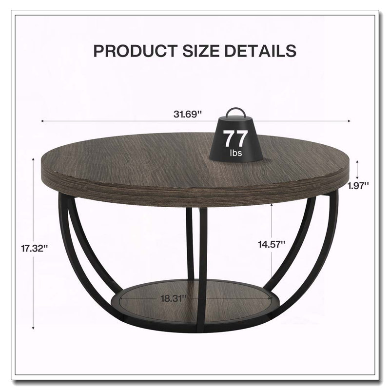 Table basse moderne à deux niveaux avec tablettes de rangement ouvertes Modern, Gris