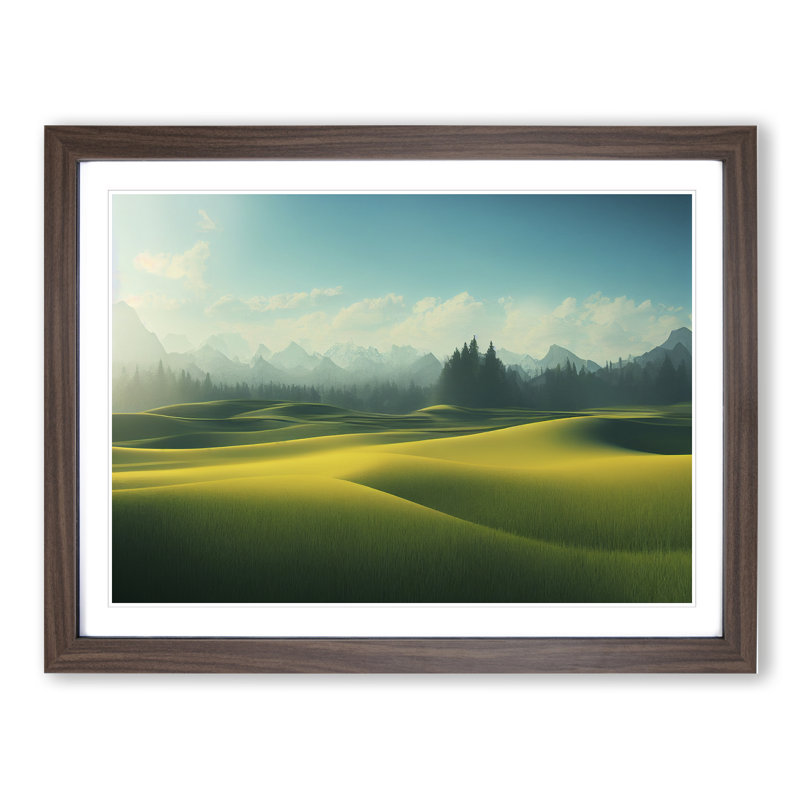 Serene Meadow Landscape Vol.1 - Framed Print, 46cm H x 64cm W x 2cm D, Walnut