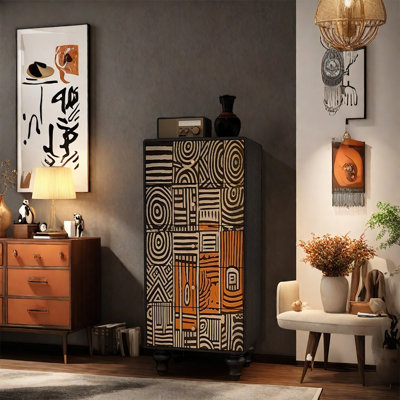Ash Wood Storage Cabinet with Five Drawers