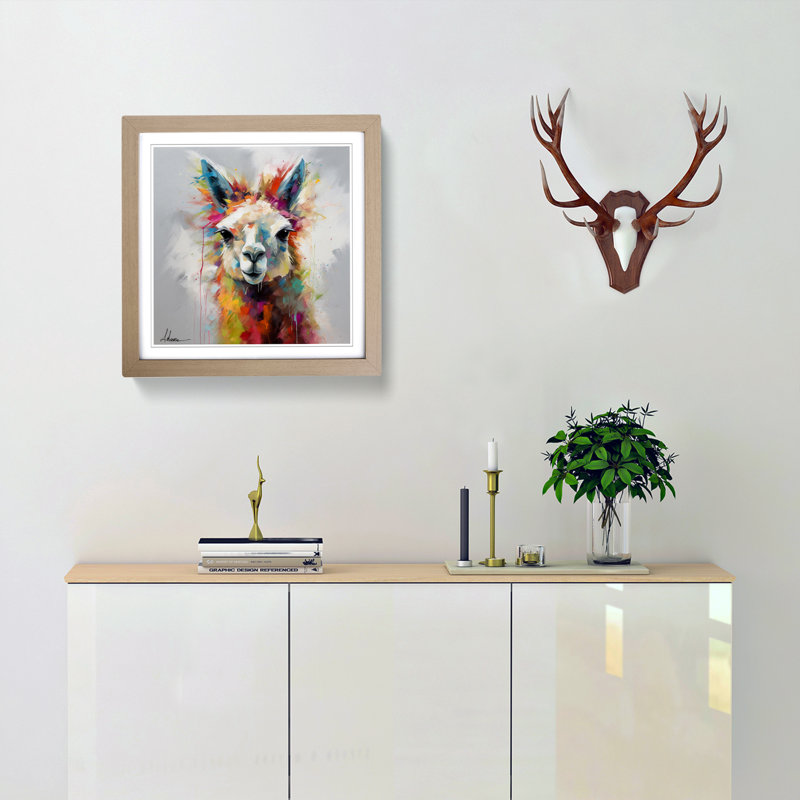 Llama Abstract Expressionism No.2 - Framed Print, Oak