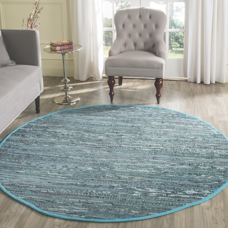 Tapis rayé en coton tissé à la main Bussard Rag, Rond 6 pi