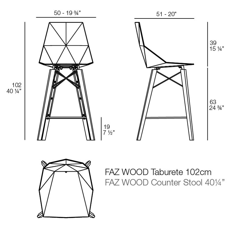 Faz Wood - Counter Stool - Set Of 4 - Basic/Injection, Ecru/Natural