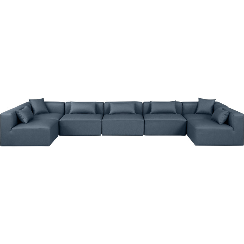 Houswerth Upholstered U-Shaped Sectional Reversible, Navy Vegan Leather