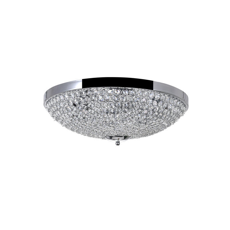 Dustin 20'' 6 Light Chrome Flush Mount Chandelier – Bowl Crystal Ceiling Light – E12 Bulb Compatible – Glam Lighting for Living Room, Bedroom, or Hallway