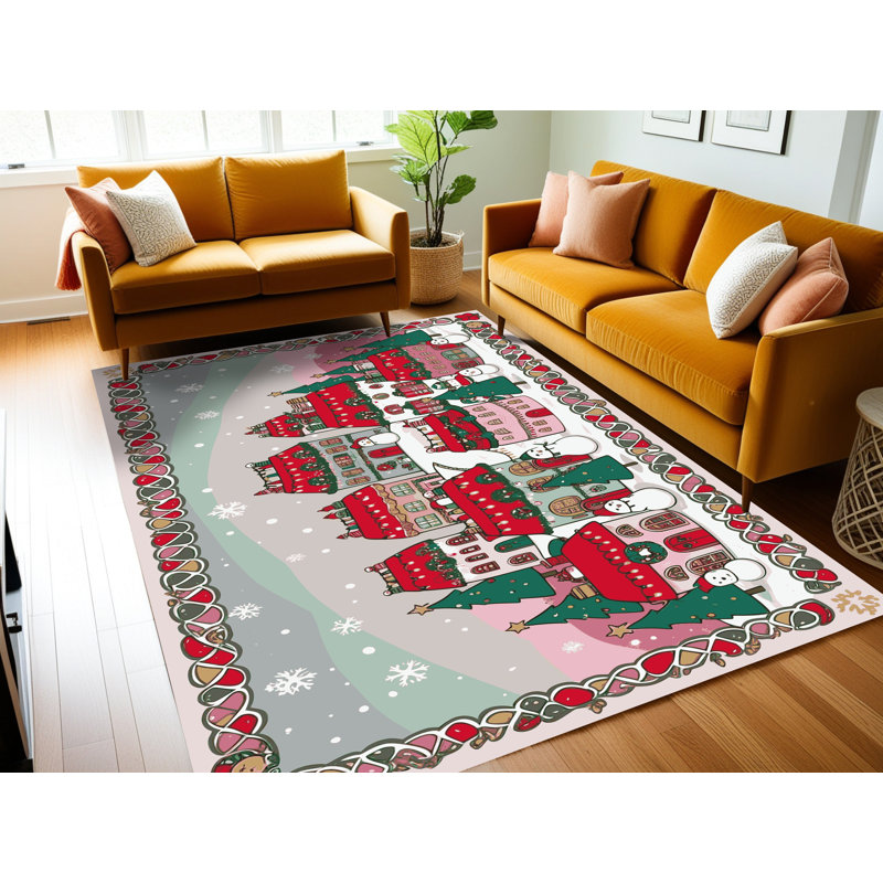 Tapis de vacances d'hiver de Noël lavable The Holiday Aisle®, Rectangulaire 2 pi x 3 pi