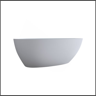 59'' Solid Surface Matte Tub, Freestanding Solid Surface Resin Stone Bathtub, Solid Surface Matte White Soaking Tub,Free Standing Tub With Overflow And Pop-Up Drain, Matte White