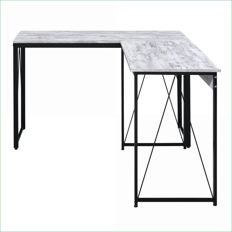 Desks Rustic Industrial 35.5” Antique White &amp; Black Writing Desk with Metal Sled Base | Wood+Metal