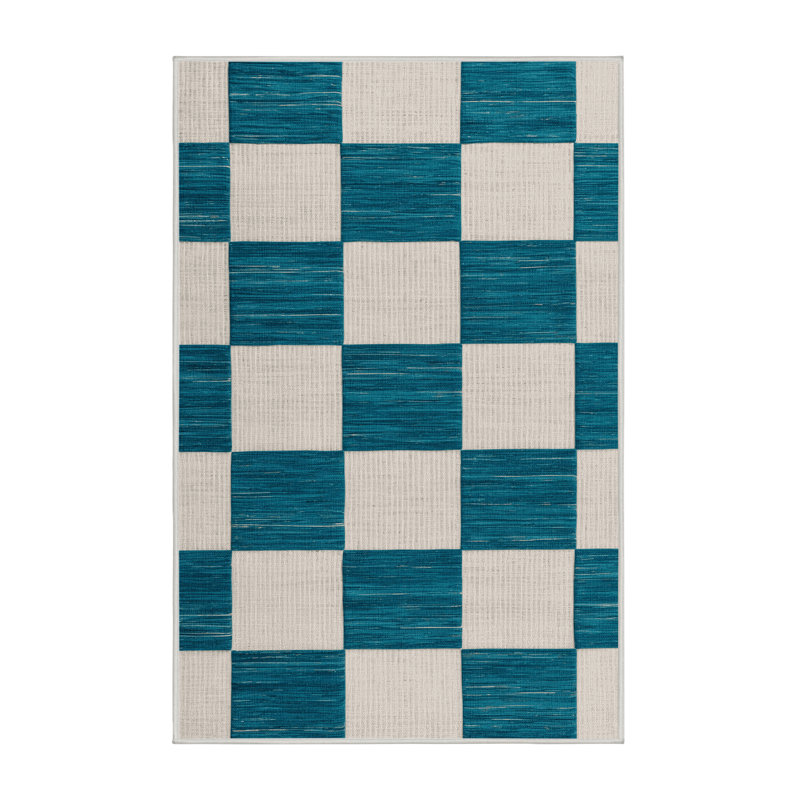 Machine Washable Checkered Beige Area Rug, Rectangle 7' x 10'