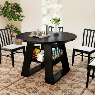 Extendable Round Dining Table For 4-8, Kitchen Table With Removable Leaves And Shelf