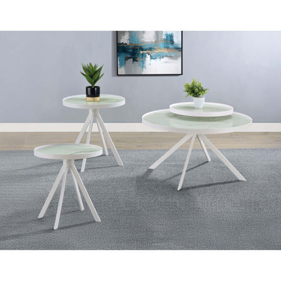 Ensemble de tables basses modernes trois pièces avec dessus en verre à imprimé marbre