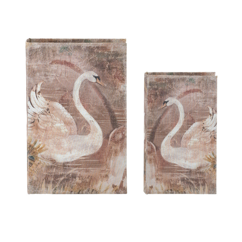 S / 2 boîtes à livres décoratives avec illustrations de cygne serein