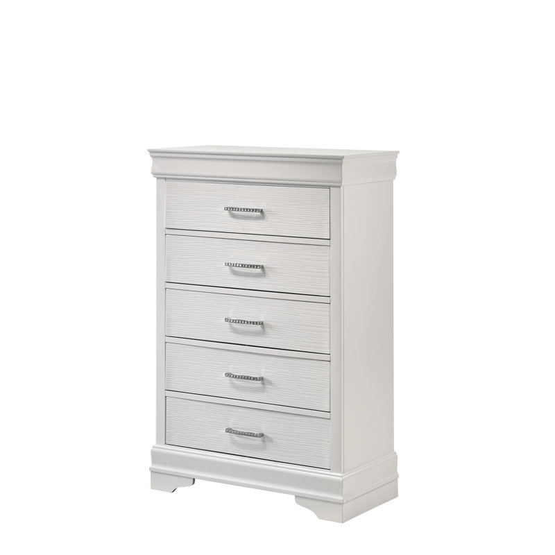 Commode 5 tiroirs Mayodan, Blanc