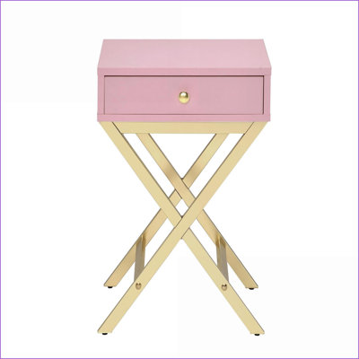 Pink &amp; Gold 1-Drawer Coffee Table, Space-Saving Accent Table with Storage for Small Living Rooms