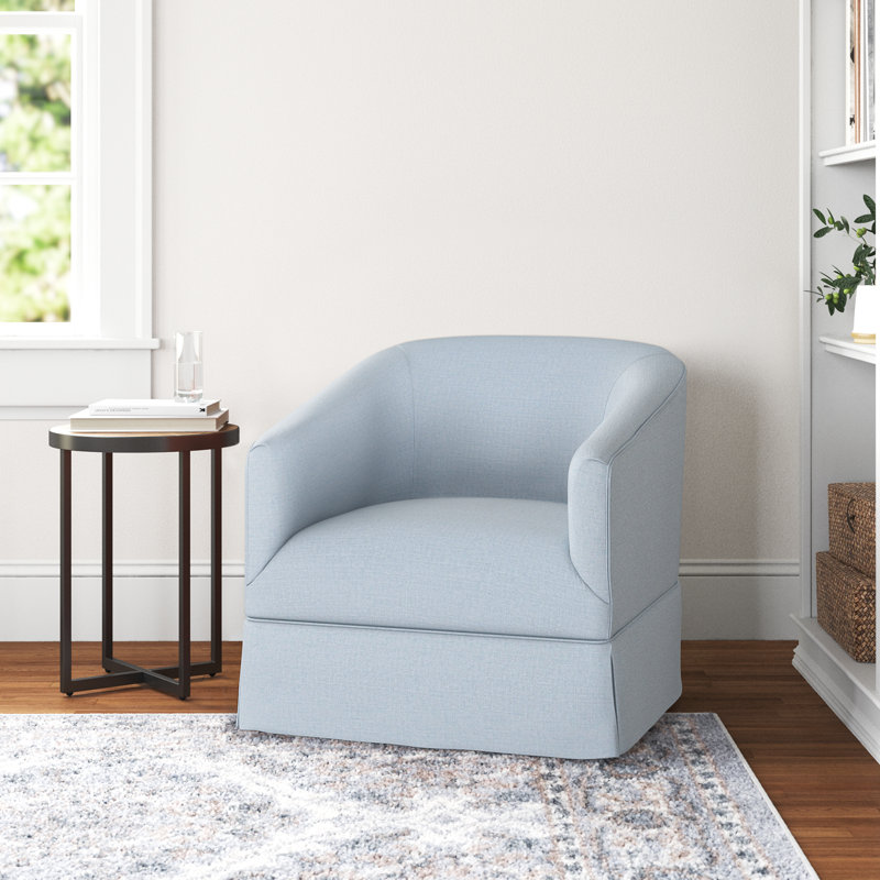 Delaplaine Upholstered Swivel Barrel Chair, Blue