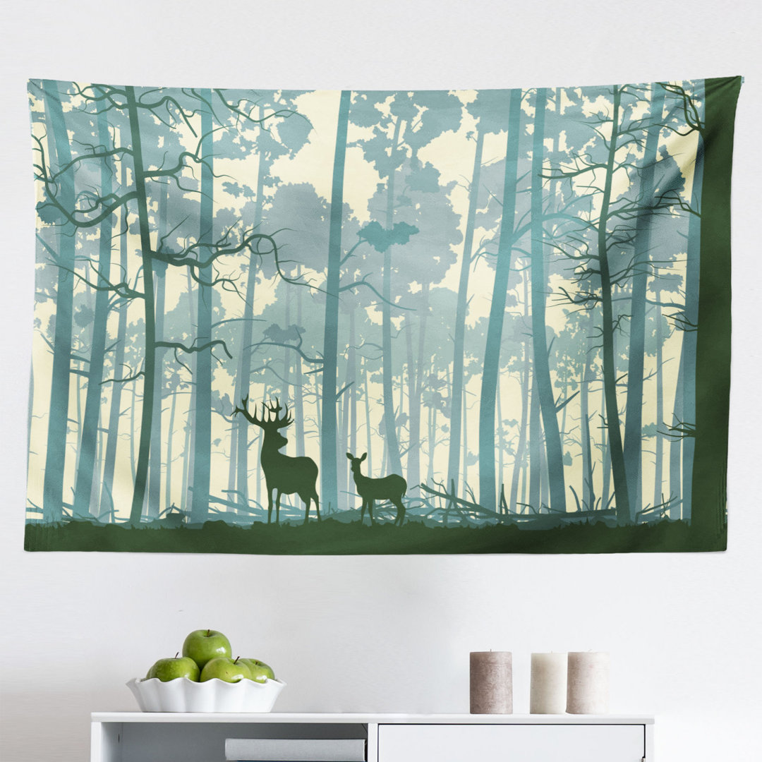 Wandbehang Tier Silhouette in nebligen Wald Tiere in der Natur Themed Cartoon Dämmerung