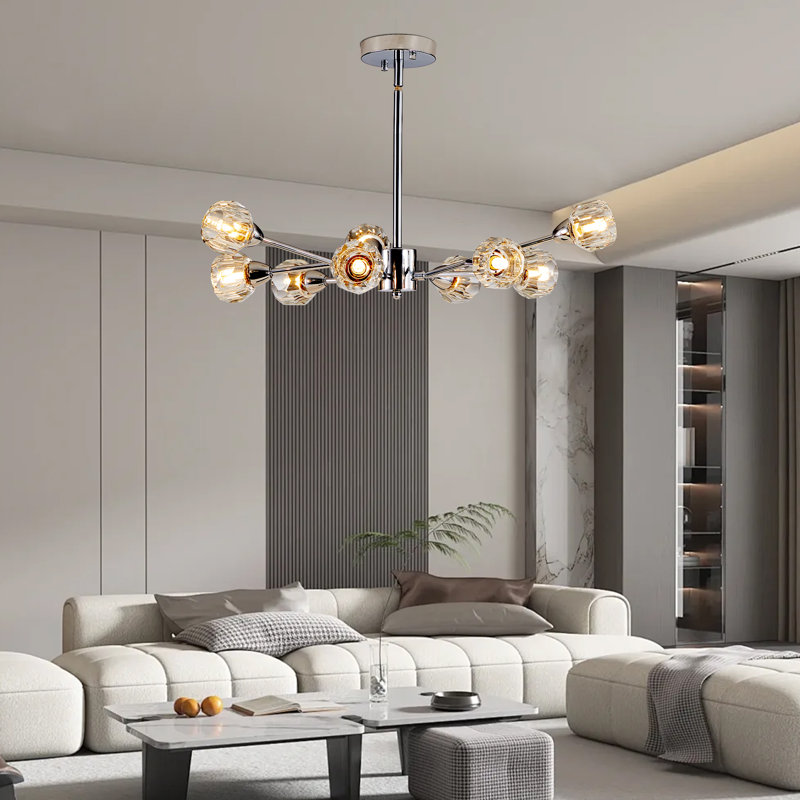 Lustre moderne en cristal avec 9 lumières, Chrome chrome