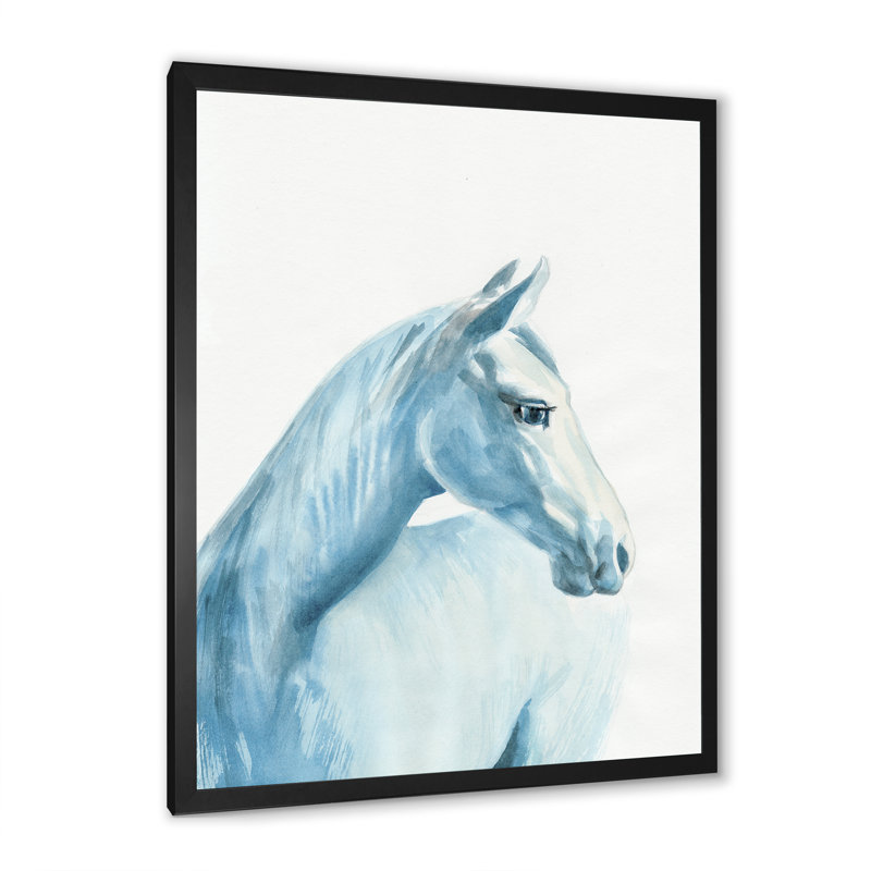 Portrait d'un cheval bleu clair - peinture sur toile, Cadre noir, H 32 po x l 16 po x P 1 po