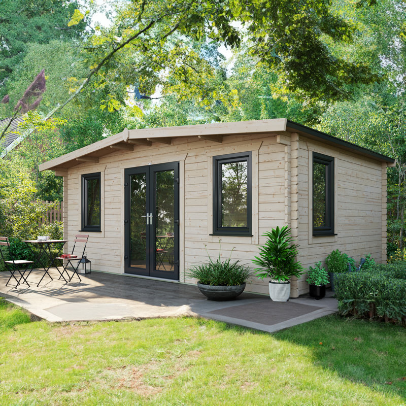 Powersheds Apex 12 x 18ft Chalet Log Cabin, Doors Central - 44mm
