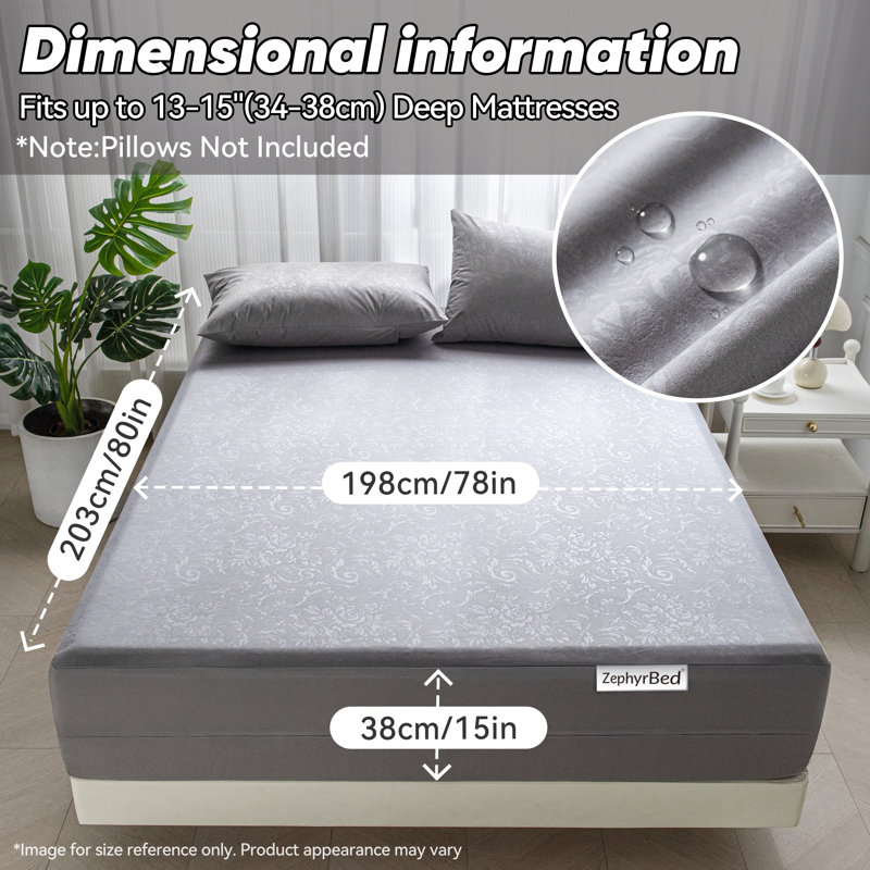 Protège-matelas à 6 côtés_Grey_78x80x15inch, Gris, 15 pouces, Très grand: 78 po x 80 po