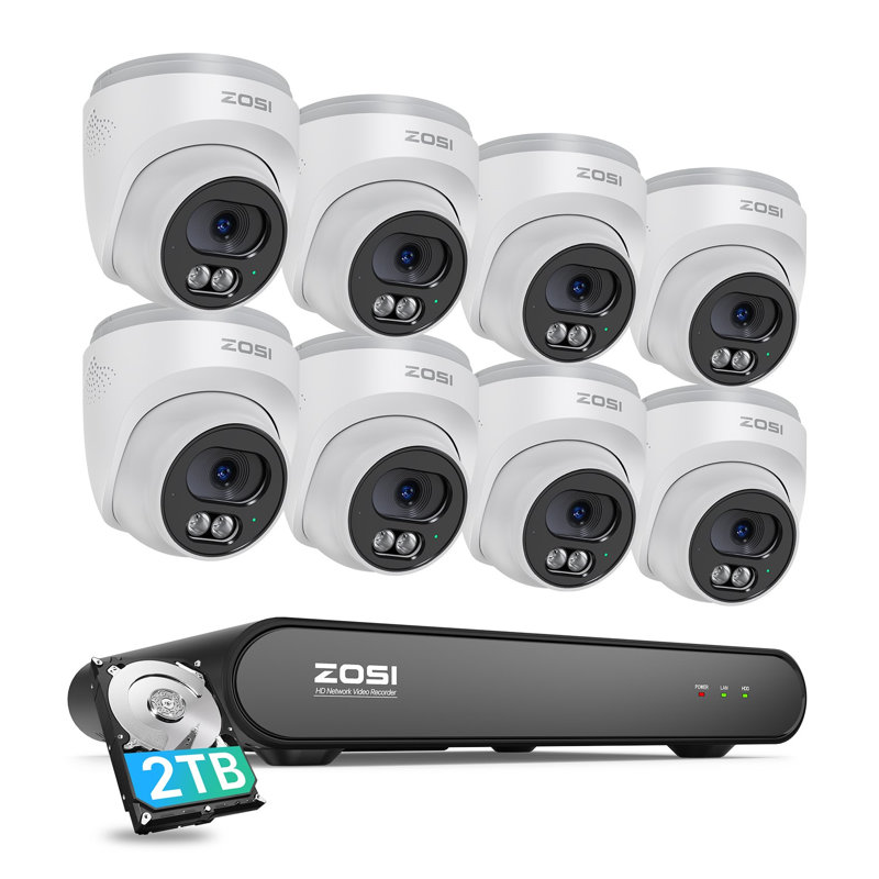 Système de caméra de sécurité extérieur 8CH avec fil 4CH PoE 4MP 2TB avec audio, détection humaine, vue à distance