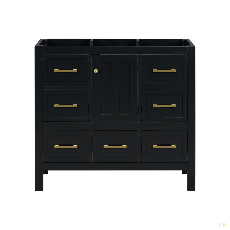 Meuble-lavabo de 36 po sans lavabo, armoire de rangement en bois massif, meuble-lavabo autoportant avec 5 tiroirs et portes à fermeture douce