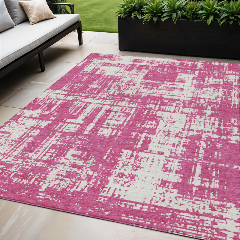 Tapis intérieur lavable abstrait rosé 5 pi x 8 pi ivoire