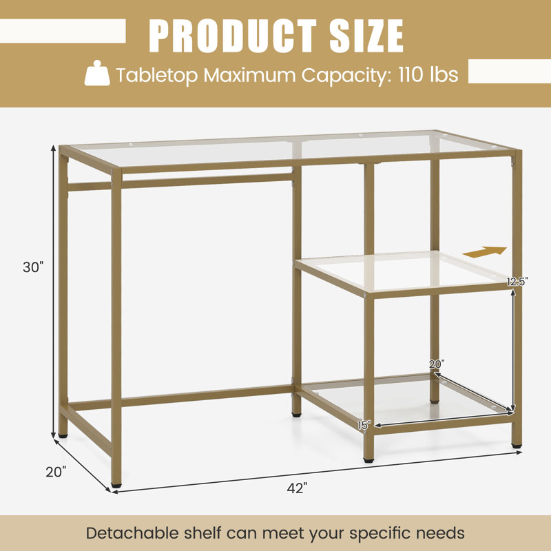 Sohrob Glass Top Metal Base Computer Desk