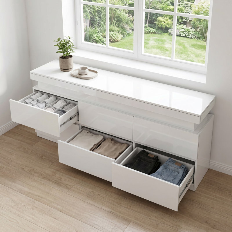 Commode 6 tiroirs l 55 po, Blanc