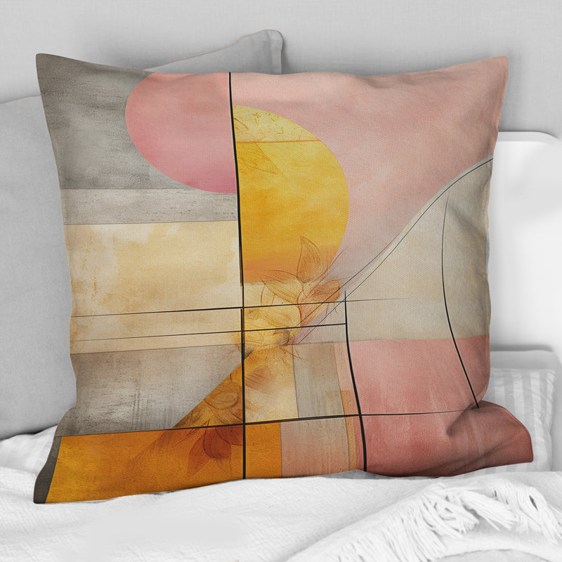 Golden Moon Dreams Retro Illustration IV - Coussin décoratif à imprimé géométrique abstrait