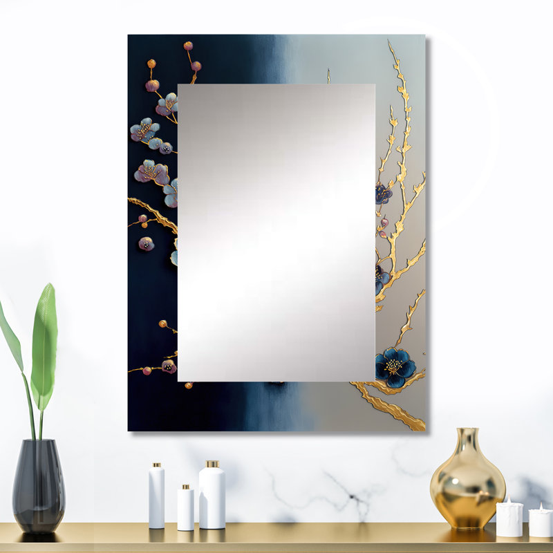 Blue Cherry Blossom Branch II - Blue Wall Mirror Decor, 32" x 24"