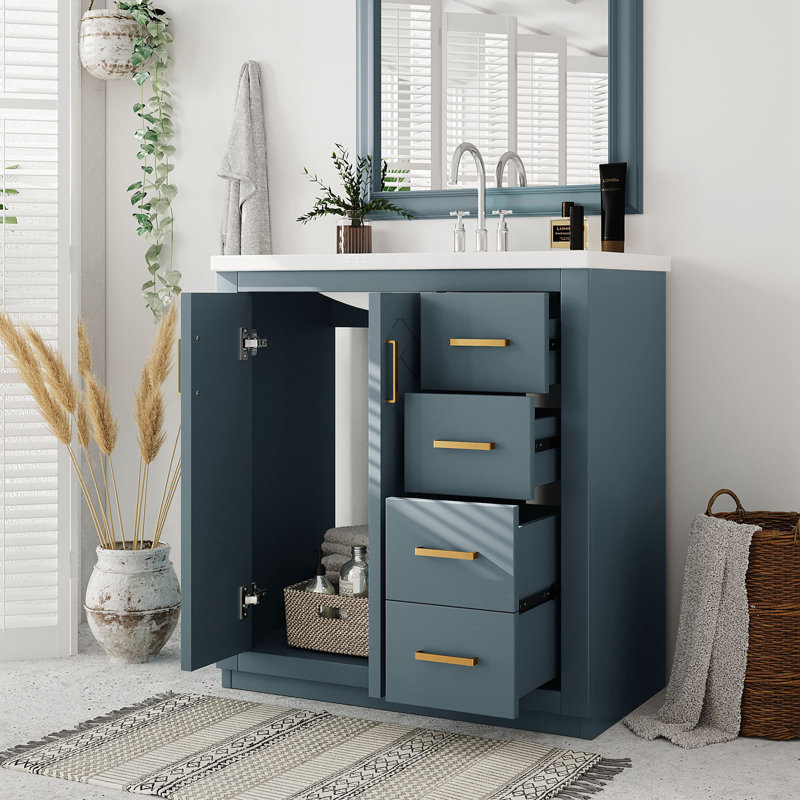 30'' Bathroom Vanity with Ceramic Sink Combo, Blue