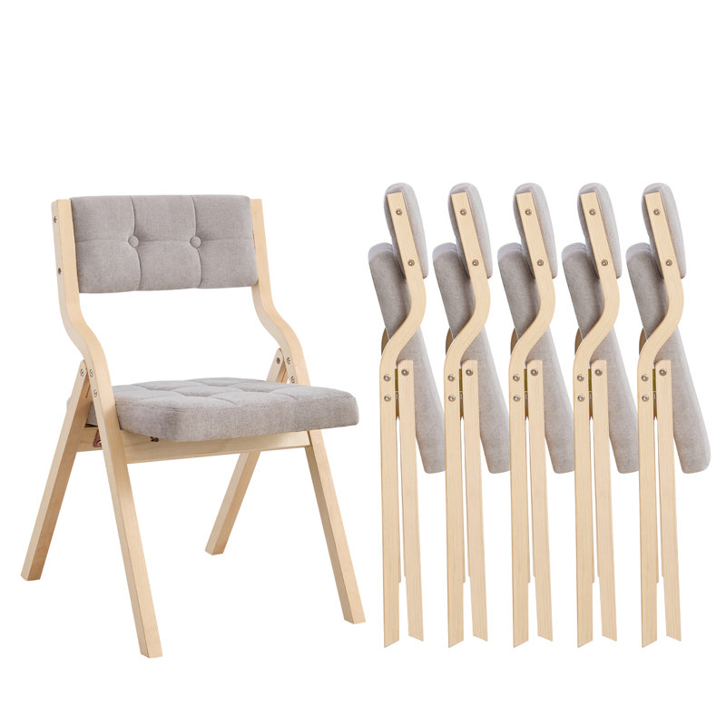 Chaise pliante au design élégant avec structure en bois massif et dossier et siège rembourrés capitonnés, Gris clair