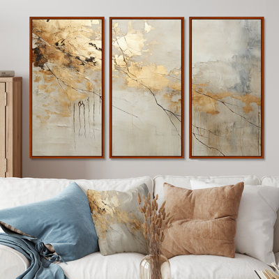 Beige And Gold Marble Lightning VI - Abstract Shapes Wall Art Set
