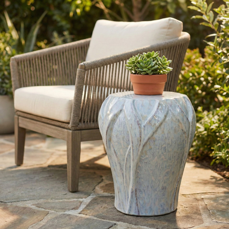 Contemporary Ceramic Garden Stool for Home Decor - Decorative Accent Stool for Living Room, Outdoor Area, or Side Table - 18", Ivory