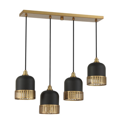Lustre linéaire à 4 lumières en noir mat avec accents chauds en laiton