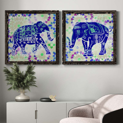 " Painted Elephant I " 2 Piece Art Color Photography Painting