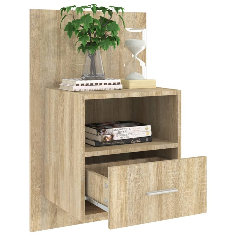 Jaicee Wall-mounted Bedside Cabinet, Set of 2, Sonoma Oak