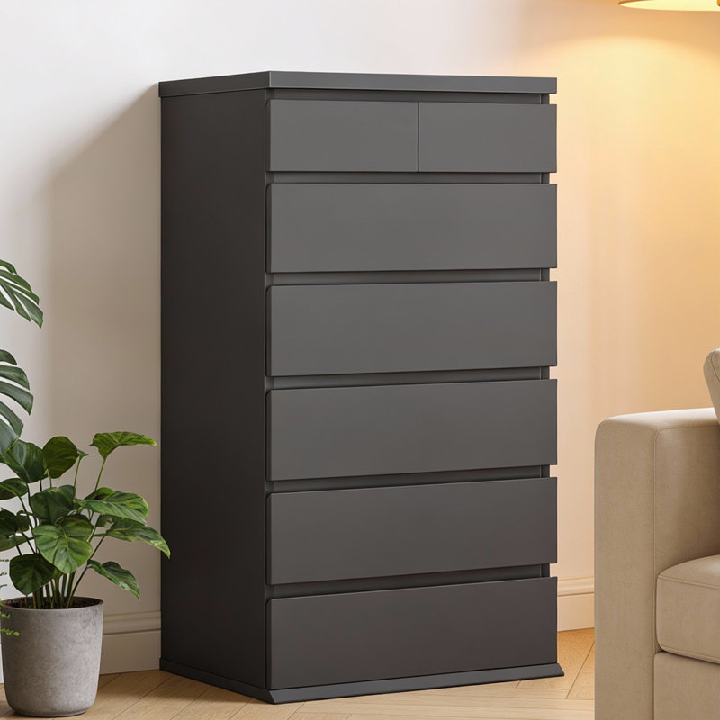 Commode haute à 6 tiroirs, Noir