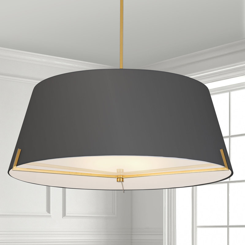 Luminaire suspendu 4 lumières Krisna, Laiton vieilli, Noir, H 12,5 po x l 33 po x P 33 po