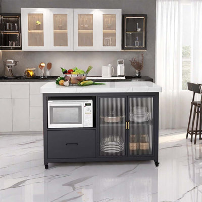 Black metal base marble countertop island