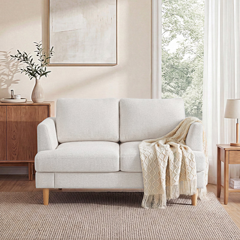 56"W Linen Modern Upholstered Loveseat Sofa, White