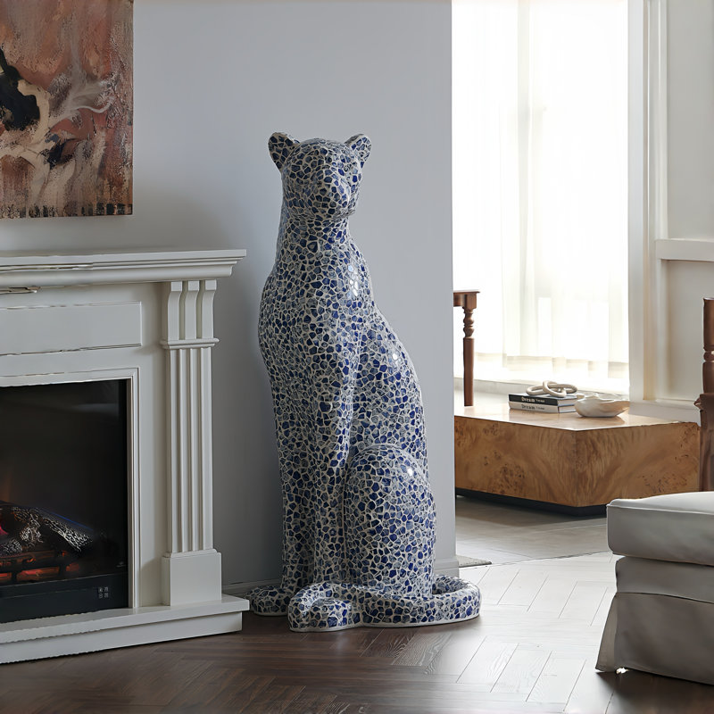 Support Jaguar avec extérieur en mosaïque de céramique bleue