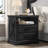 24 Inch Wide Farmhouse Nightstands With Charging Station, Dark Gray Nightstand With 2 Large Drawers, Rustic Wood End Table For Bedroom-17431141