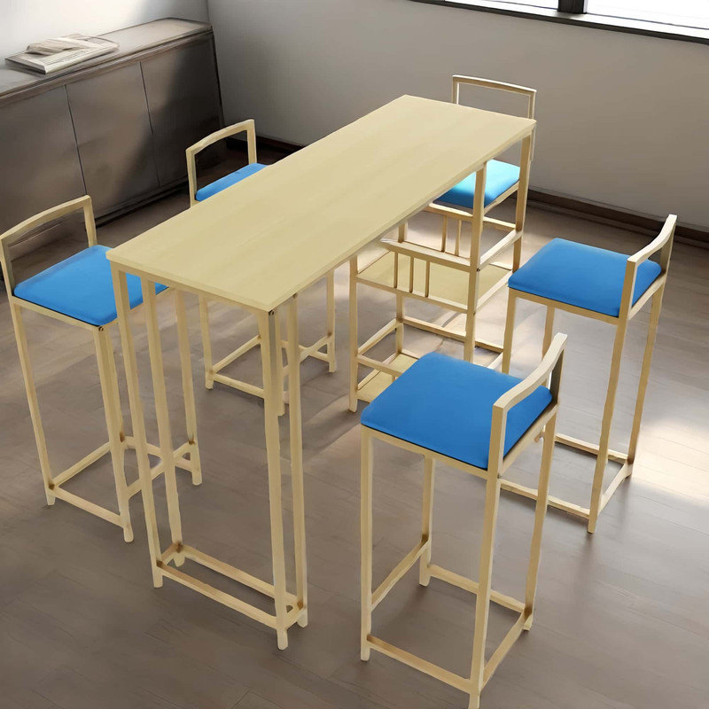 Bar table and chair five piece set, gold frame, multi-layer tabletop, chair cushion and backrest made of sponge, table with storage function (gold)